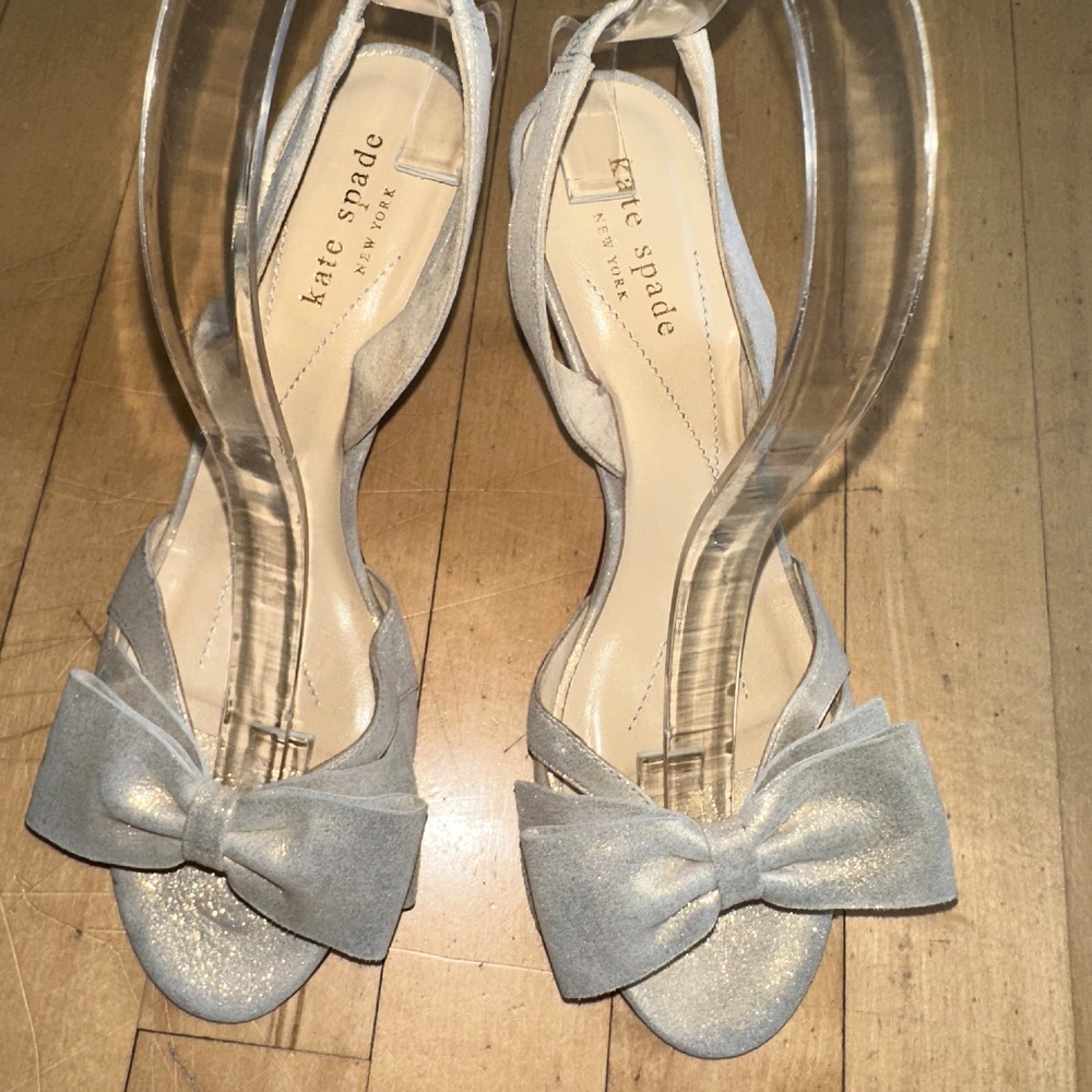 Kate spade gold shimmer suede sling back sandal, 7.5  CB2502 - Picture 3 of 9